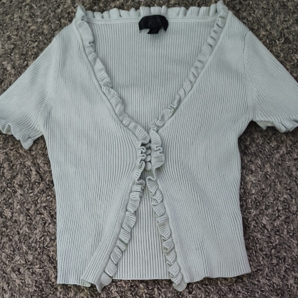 Pastel Green Ruffled Button Front Short Sleeve Blouse